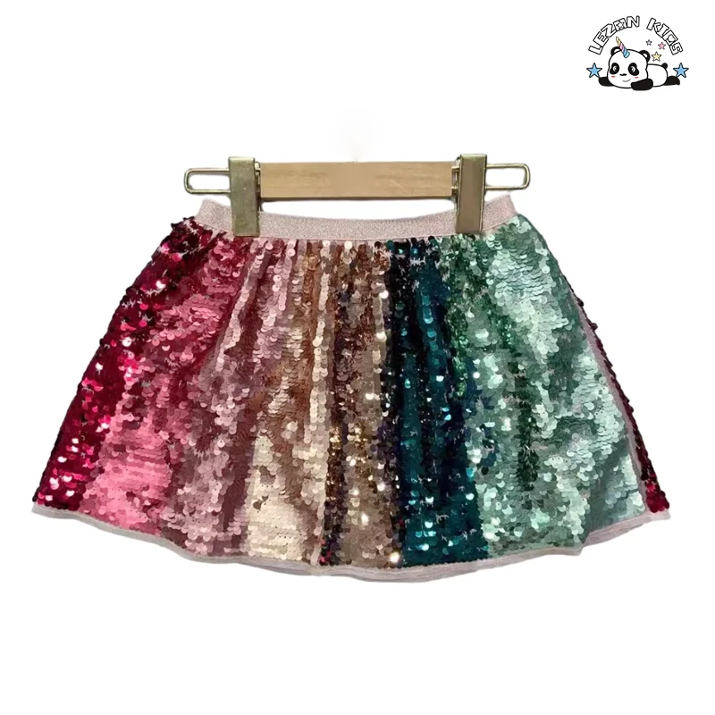 LEZONKIDS - Customize Designs Stylish Girls Sequin Skirt Satin Lining Kids Summer Skirts